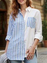 Lapel patchwork top casual shirt